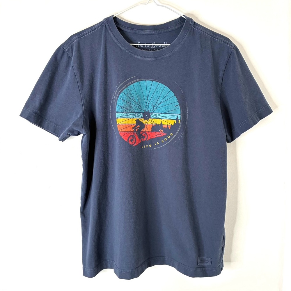 Life Is Good Cycle Vintage Crew Neck Navy Blue Tee